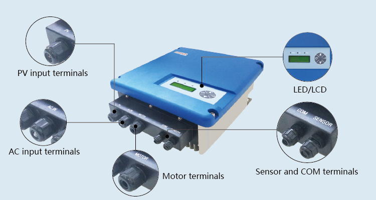 JNTECH Hybrid AC and Solar Input 7.5kW 3 phase solar pump inverter for solar irrigation