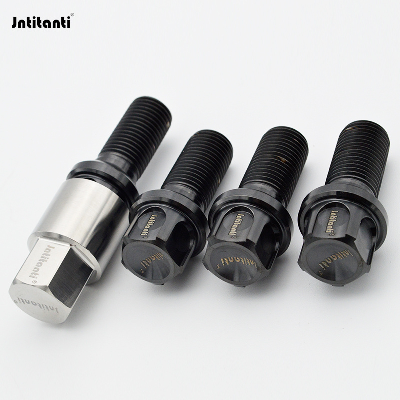 Jntitanti Ball seat black color Gr.5 titanium anti-theft wheel bolt hub titanium bolt lug bolt M14*1.5*28 for VW AUDI etc.