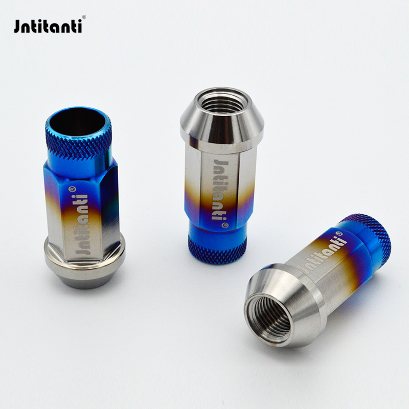 Jntitanti cone seat knurled open end burnt blue Gr.5 titanium lug nut M12*1.5*48mm for Toyoto Mazda Honda Acura Scion Lexus