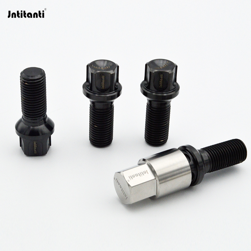 Jntitanti Ball seat black color Gr.5 titanium anti-theft wheel bolt hub titanium bolt lug bolt M14*1.5*28 for VW AUDI etc.