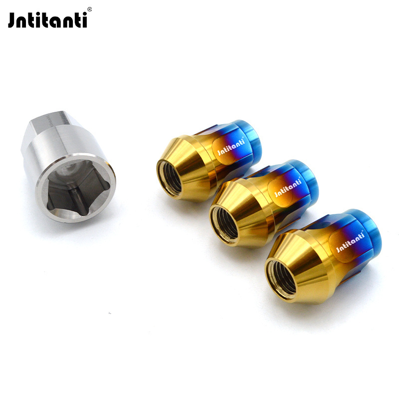 Jntitanti 10.9 grade anti-theft cone seat Gr.5 titanium lug nut M12*1.5*35mm for Toyoto Mazda Honda Acura Scion Lexus