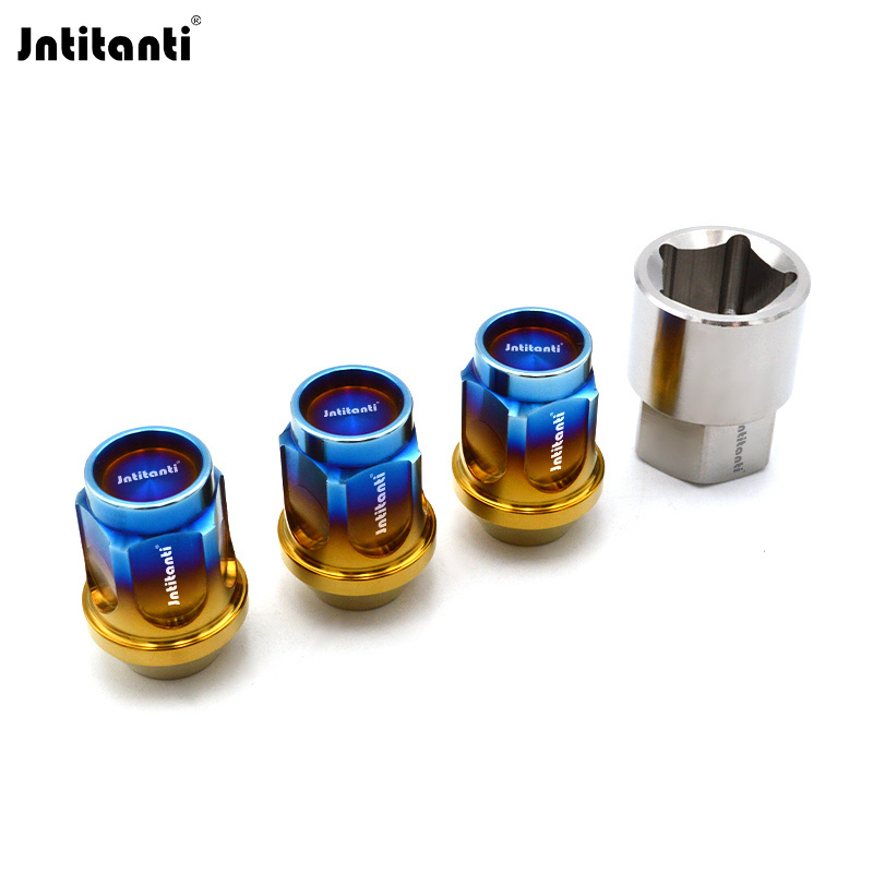 Jntitanti 10.9 grade anti-theft cone seat Gr.5 titanium lug nut M12*1.5*35mm for Toyoto Mazda Honda Acura Scion Lexus