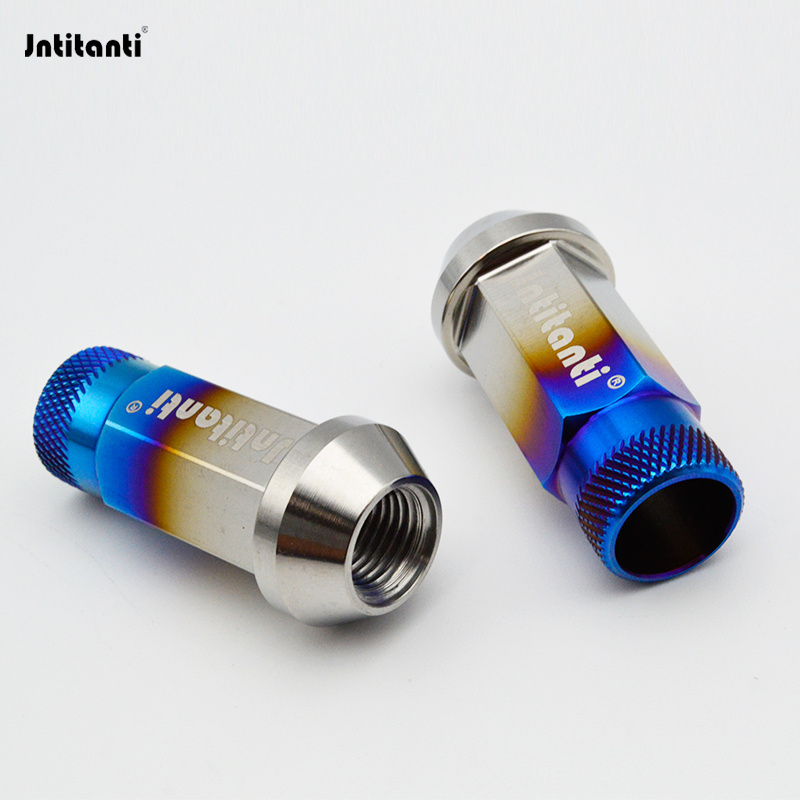 Jntitanti cone seat knurled open end burnt blue Gr.5 titanium lug nut M12*1.5*48mm for Toyoto Mazda Honda Acura Scion Lexus