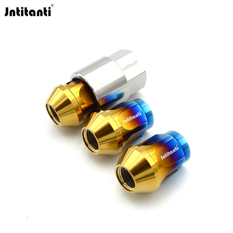 Jntitanti 10.9 grade anti-theft cone seat Gr.5 titanium lug nut M12*1.5*35mm for Toyoto Mazda Honda Acura Scion Lexus