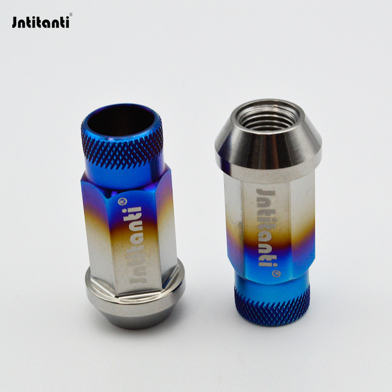 Jntitanti cone seat knurled open end burnt blue Gr.5 titanium lug nut M12*1.5*48mm for Toyoto Mazda Honda Acura Scion Lexus