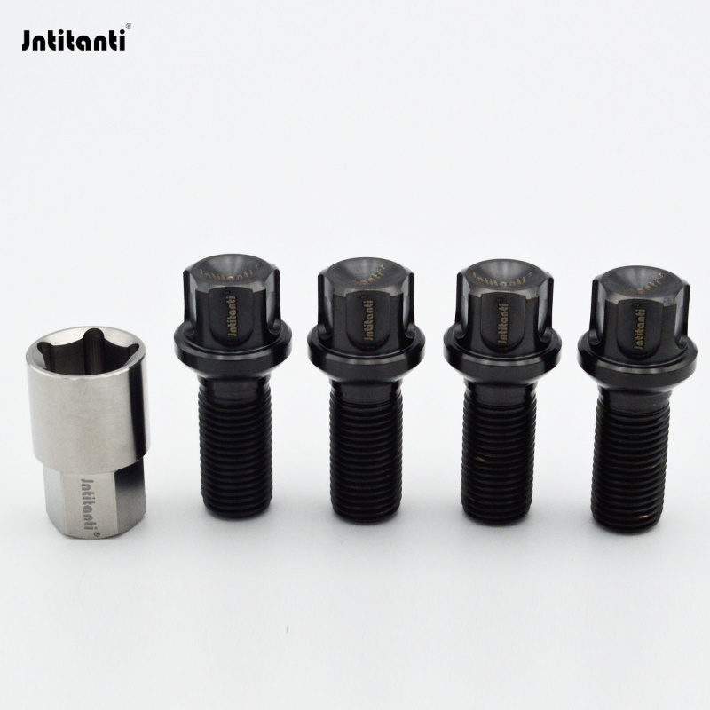 Jntitanti Ball seat black color Gr.5 titanium anti-theft wheel bolt hub titanium bolt lug bolt M14*1.5*28 for VW AUDI etc.