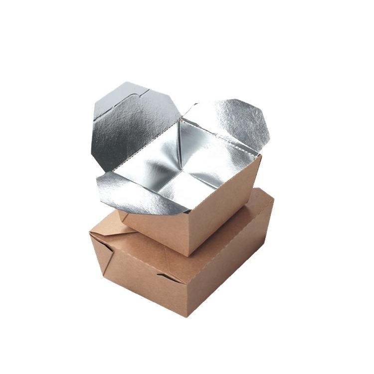 Disposable insulated kraft paper box with aluminum foil packaging takeaway salad box