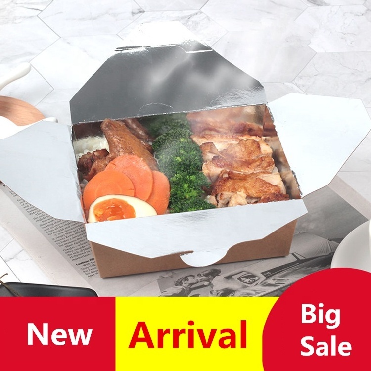 Disposable insulated kraft paper box with aluminum foil packaging takeaway salad box