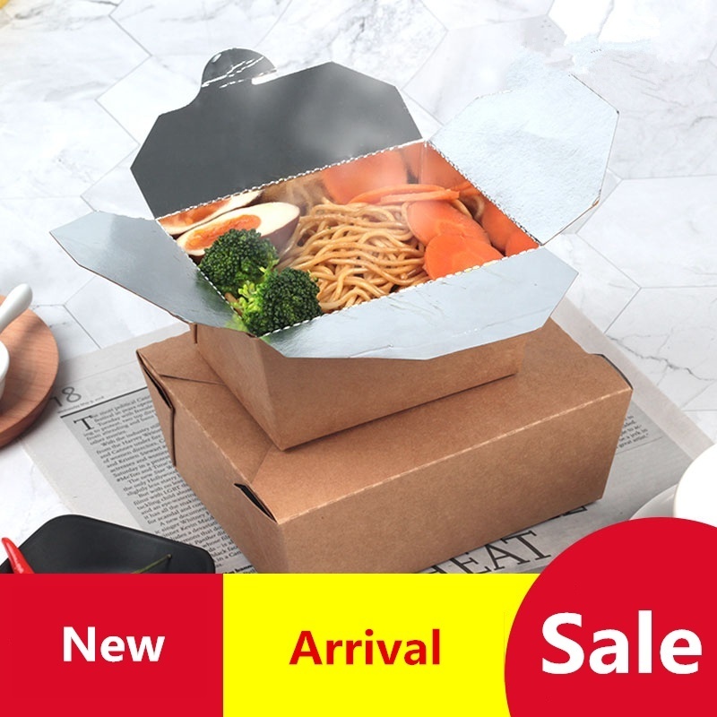 Disposable insulated kraft paper box with aluminum foil packaging takeaway salad box