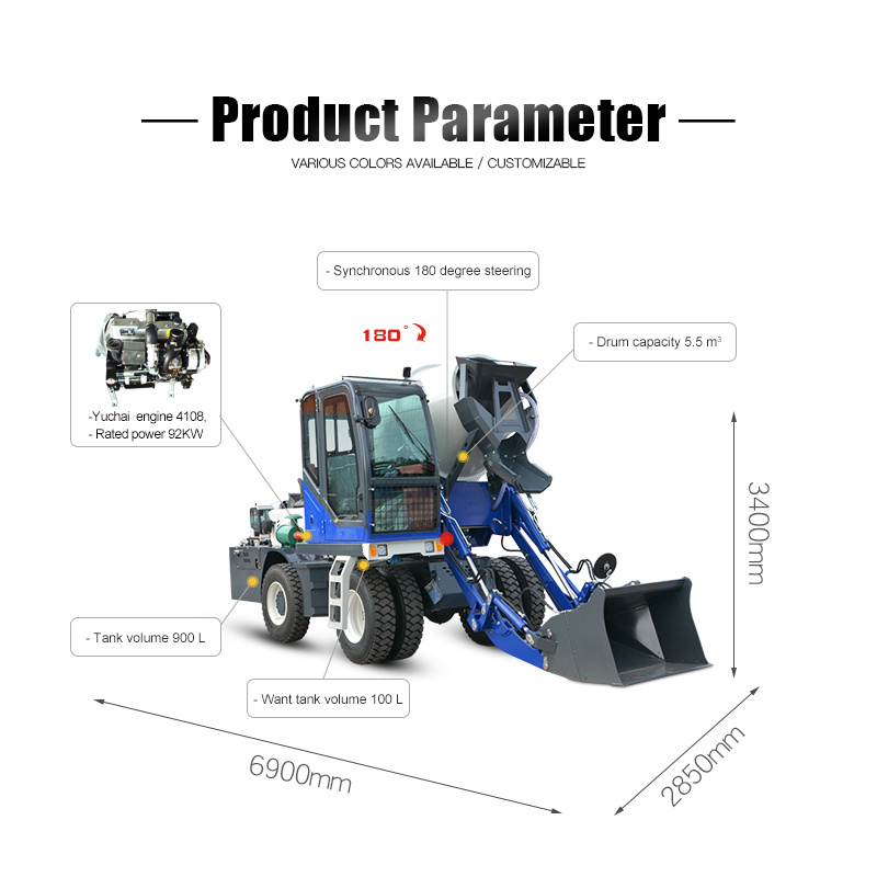 self loading diesel portable concrete mixer machine with pump truck to make concrete blocks with lift concrete mixer truck