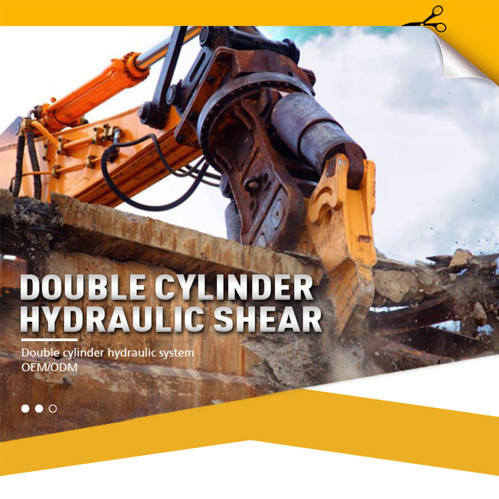 Excavator Attachment Rotary Metal Demolition Cutting Guillotine Scrap Double Cylinder Hydraulic Shear