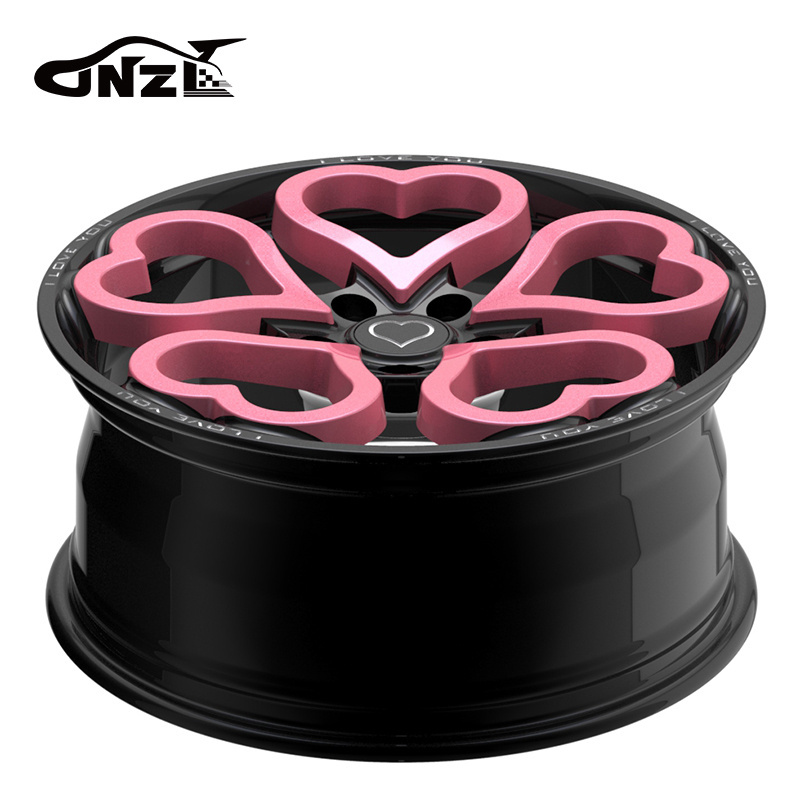 Zhenlun R17-R24  5x114.3 Heart Rims Gloss Black With Pink Wheels Girls Wheels Monoblock Forged Car Wheels