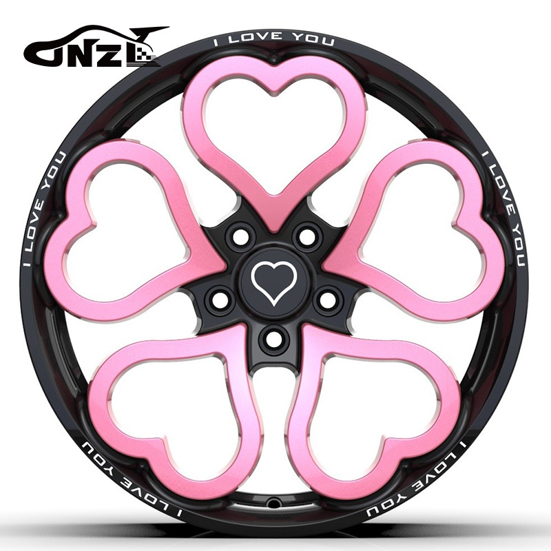 Zhenlun R17-R24  5x114.3 Heart Rims Gloss Black With Pink Wheels Girls Wheels Monoblock Forged Car Wheels