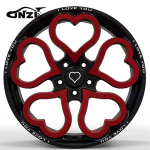 Zhenlun 6061-T6 Aluminum Forged Gloss Black And Pink Alloy Wheels Heart Rims For Audi Wheels A3 A4 A5 A6