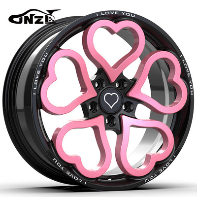 Zhenlun R17-R24  5x114.3 Heart Rims Gloss Black With Pink Wheels Girls Wheels Monoblock Forged Car Wheels