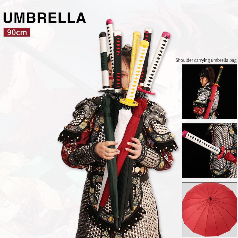 Tictok 90CM steel Ninja Blade Anime Kamado Tanjirou umbrella china anime wholesale samurai sword demon slayer  umbrella katana