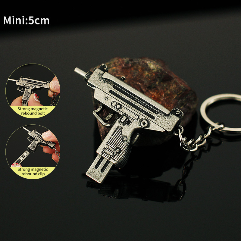 Metal 5cm Keychain Uzi Pendant Gun Key Chains 3D Weapon Model Movable Toys Mini  Pendant Metal Keychain Gun Keychain