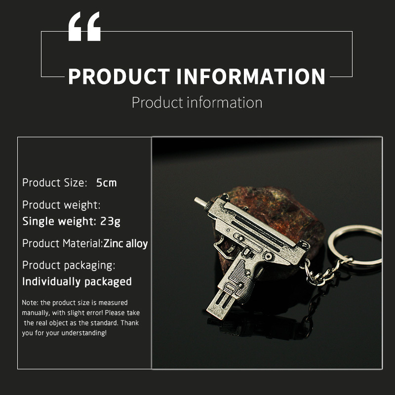 Metal 5cm Keychain Uzi Pendant Gun Key Chains 3D Weapon Model Movable Toys Mini  Pendant Metal Keychain Gun Keychain