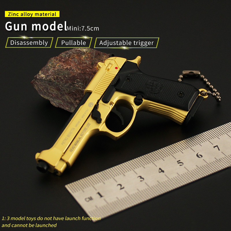 Gun Keychain Gold Beretta M92  M92F  Toy Guns Realistic Metal Model Mini Shaped Keychain Metal Toy Gun Keychain With Bullets