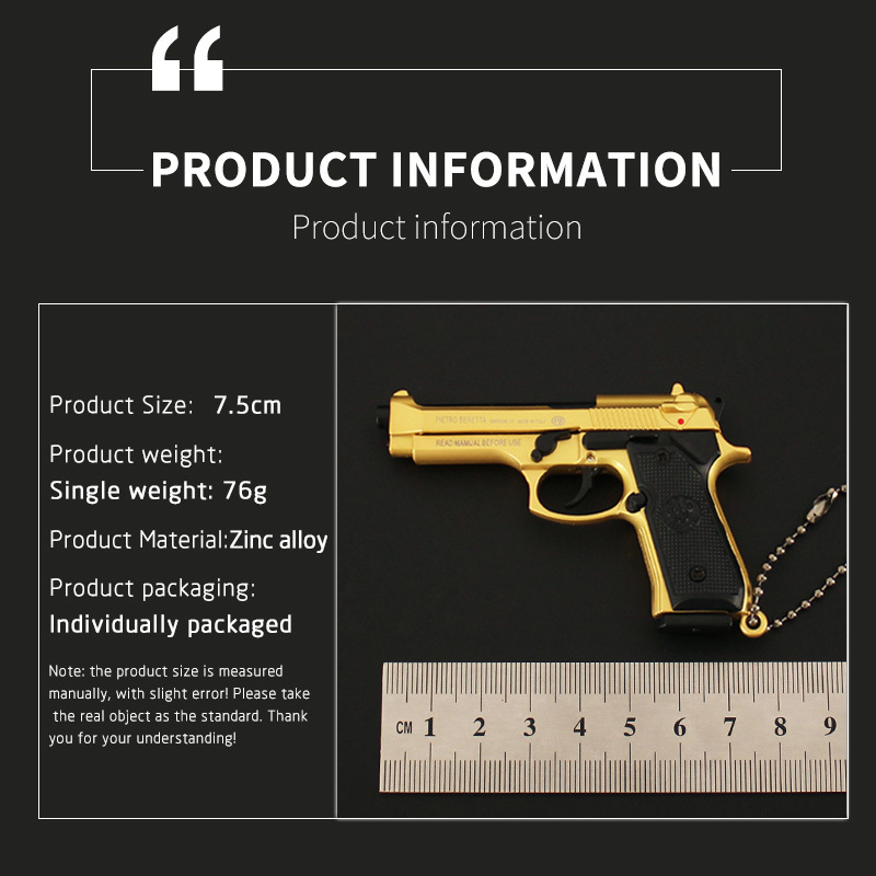 Gun Keychain Gold Beretta M92  M92F  Toy Guns Realistic Metal Model Mini Shaped Keychain Metal Toy Gun Keychain With Bullets