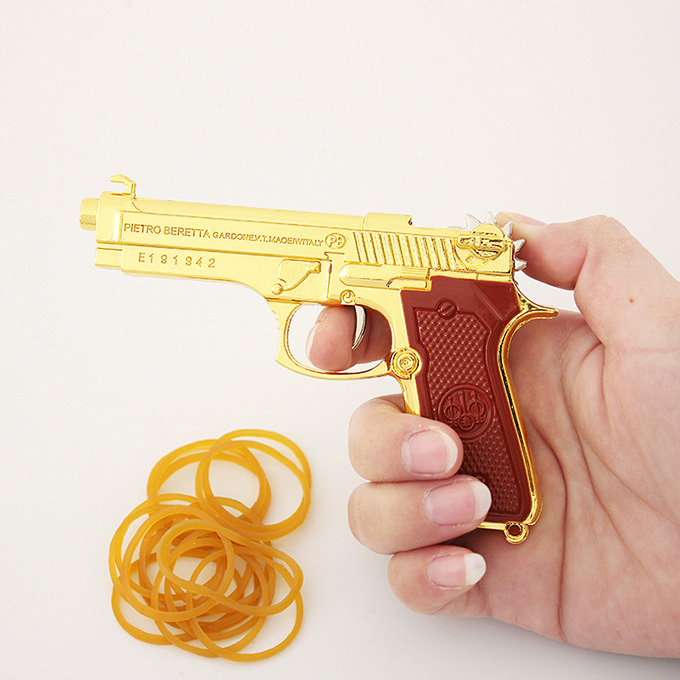 Rubber Band Shooter Gun Metal Toy Laser Cut Keychain Children Outdoor Shooting Playing