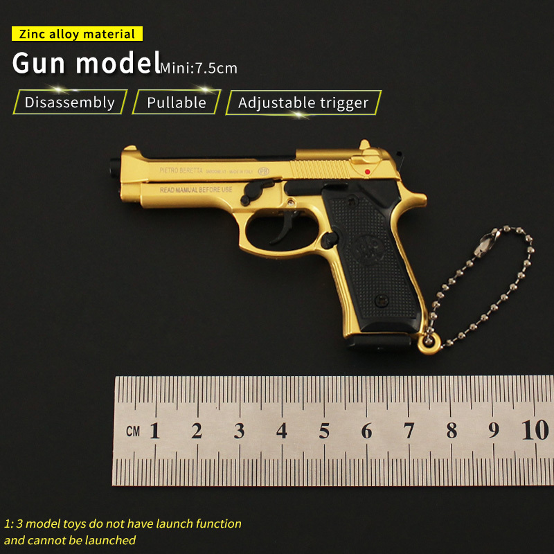 Gun Keychain Gold Beretta M92  M92F  Toy Guns Realistic Metal Model Mini Shaped Keychain Metal Toy Gun Keychain With Bullets