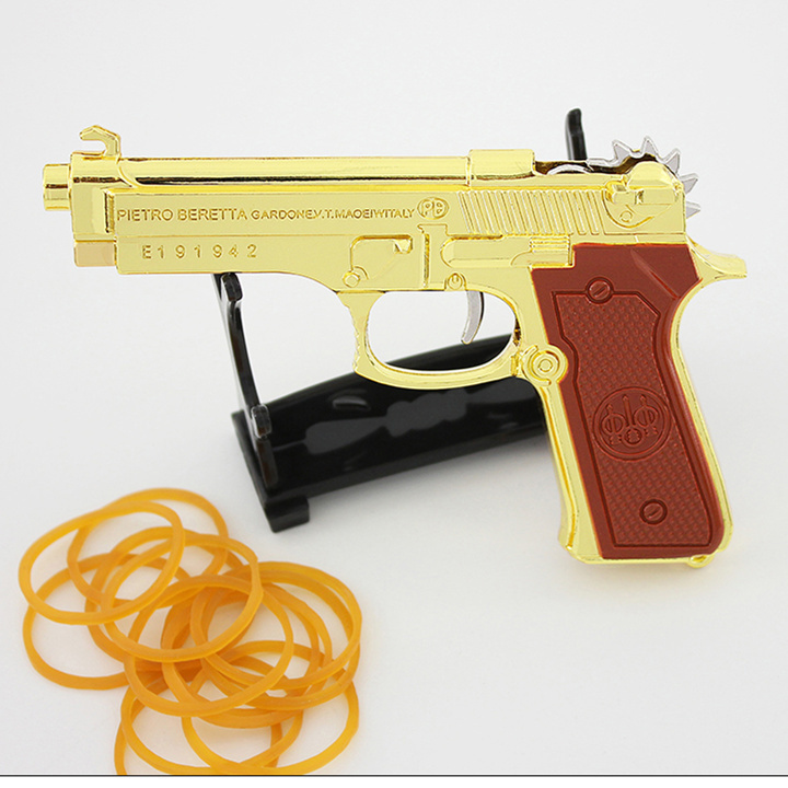 Rubber Band Shooter Gun Metal Toy Laser Cut Keychain Children Outdoor Shooting Playing