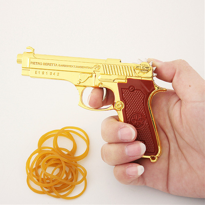 Rubber Band Shooter Gun Metal Toy Laser Cut Keychain Children Outdoor Shooting Playing