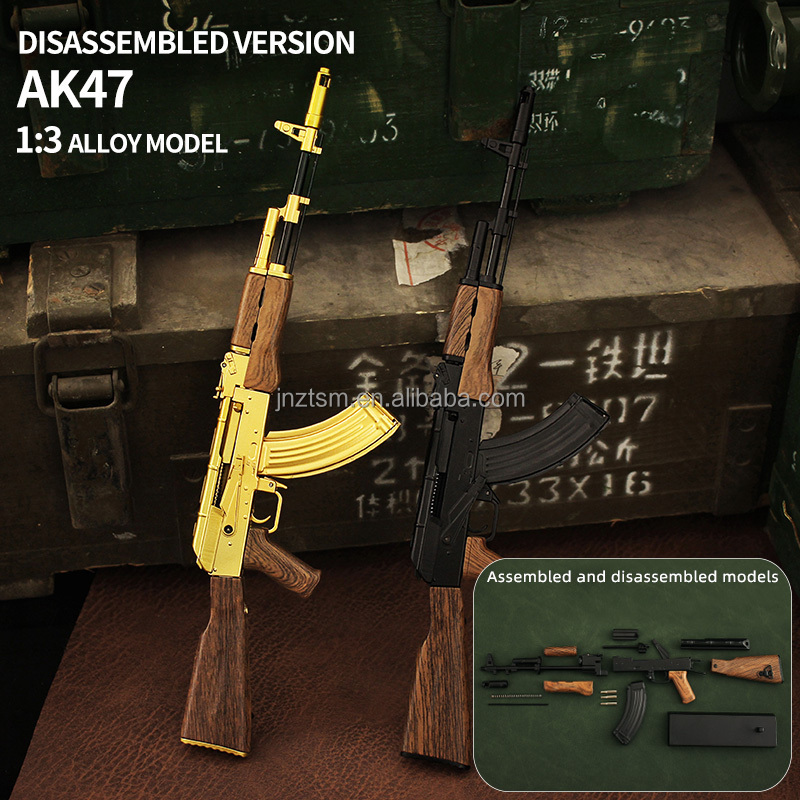 Realistic Metal Toy Gun AK47 Ornament Golden Gun Metal Toy Guns  Model Ornament Weapon Toy Assembly Disassembly Model