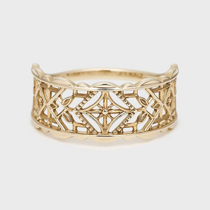 925 Sterling Silver 14K Gold Plated Retro Vintage Medieval Pattern Irregular Hollow Ring