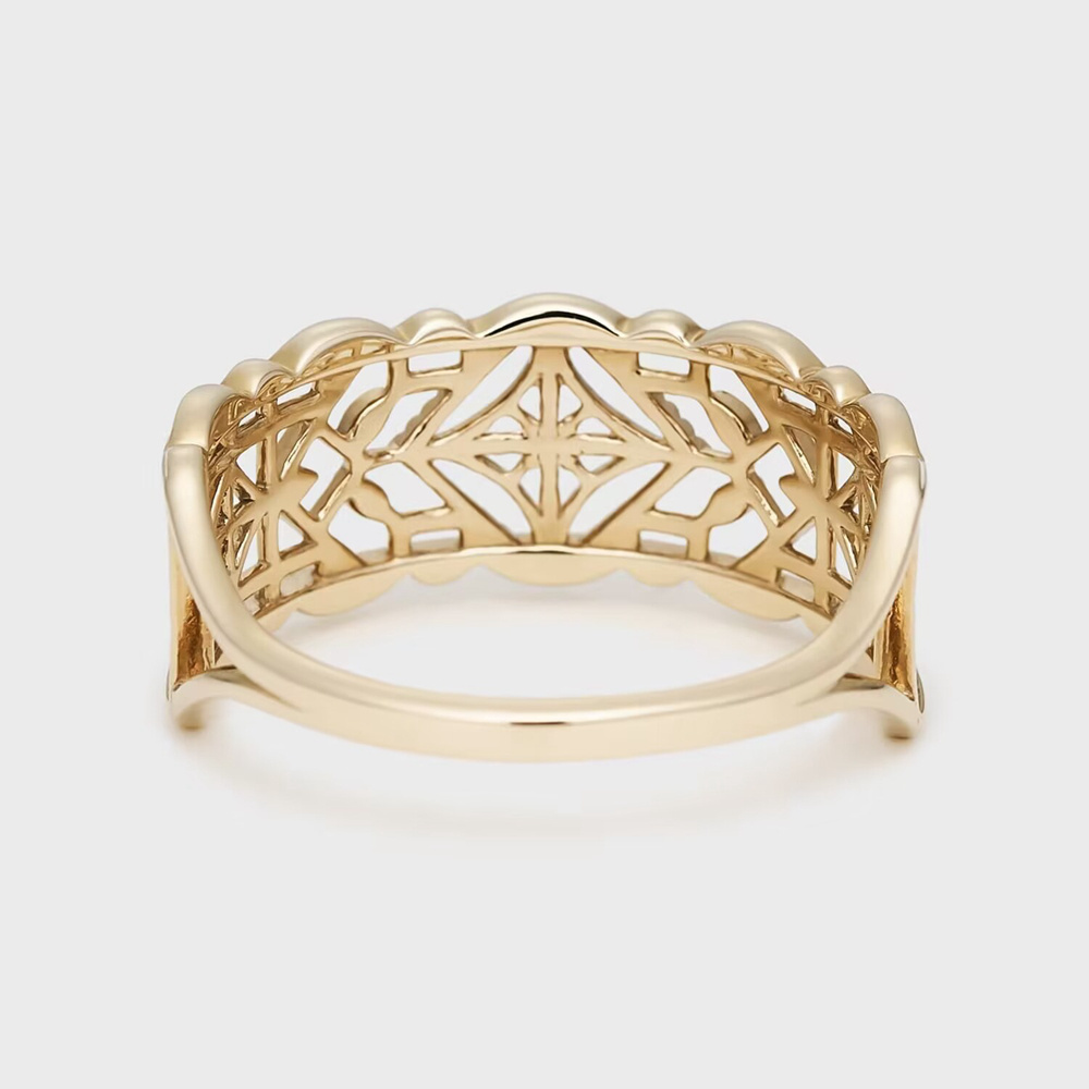 925 Sterling Silver 14K Gold Plated Retro Vintage Medieval Pattern Irregular Hollow Ring