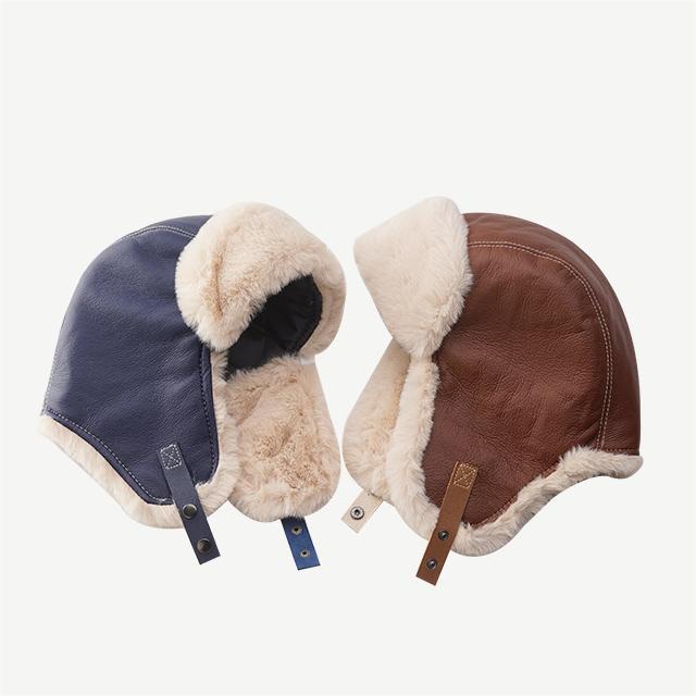 Unisex Leifeng Type woman and  Kids faux Fur fleece pu leather hat Fluffy Trapper Hat Winter warm hat With Ear Flaps