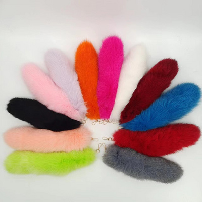 Chinese Factory Supply Fluffy Dyed premium fox tail handbag pendant soft plush car Custom key chain car key chain pendant