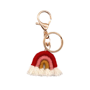 Boho Cotton rainbow tassel key chains Car Pendant Bag Accessories Cute Fashion Handmade Woven Keychain