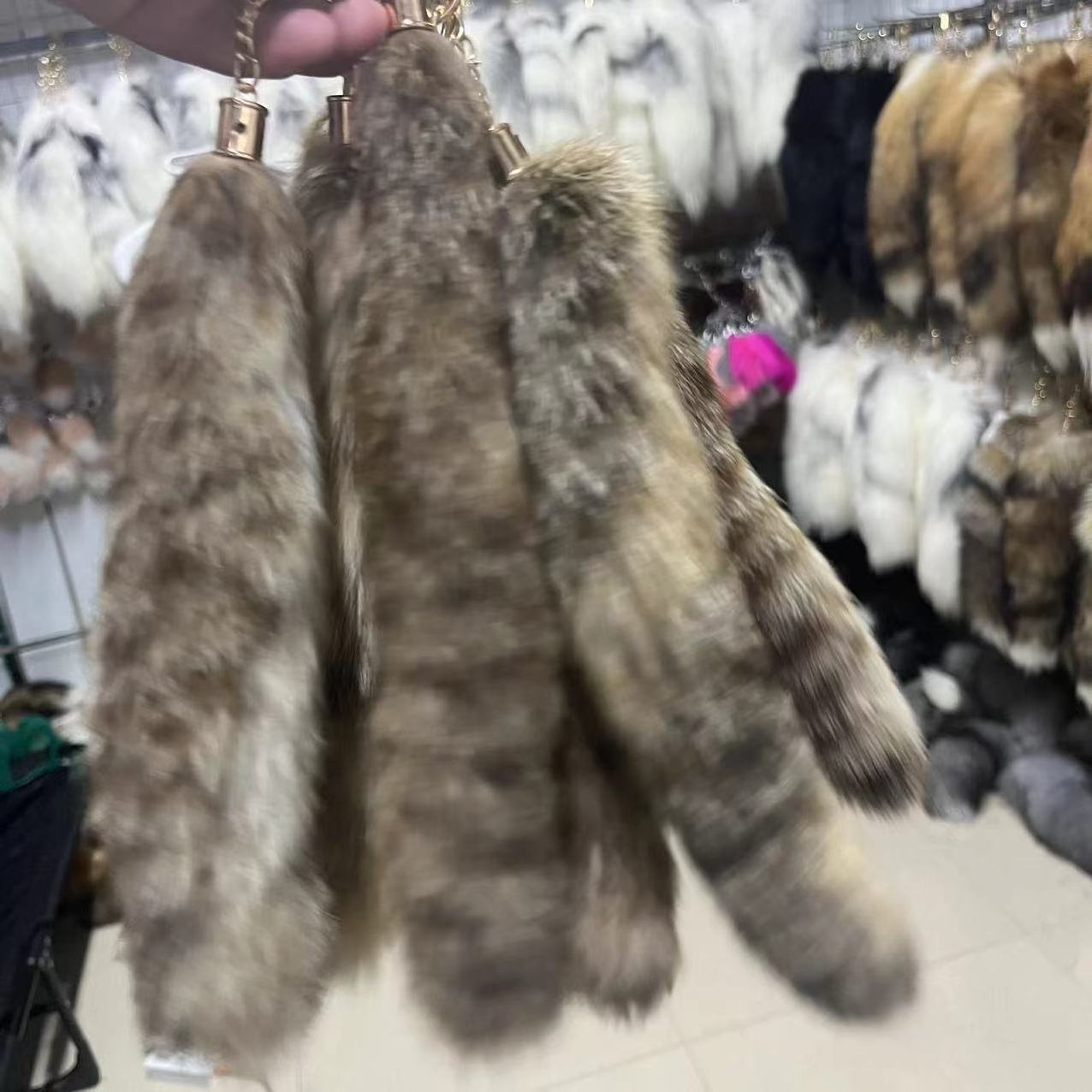 Fashion Women's Car holder Plush Pendant Fox Tail Real Fur  Raccoon Tail Plush Keychain