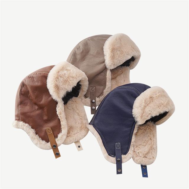 Unisex Leifeng Type woman and  Kids faux Fur fleece pu leather hat Fluffy Trapper Hat Winter warm hat With Ear Flaps