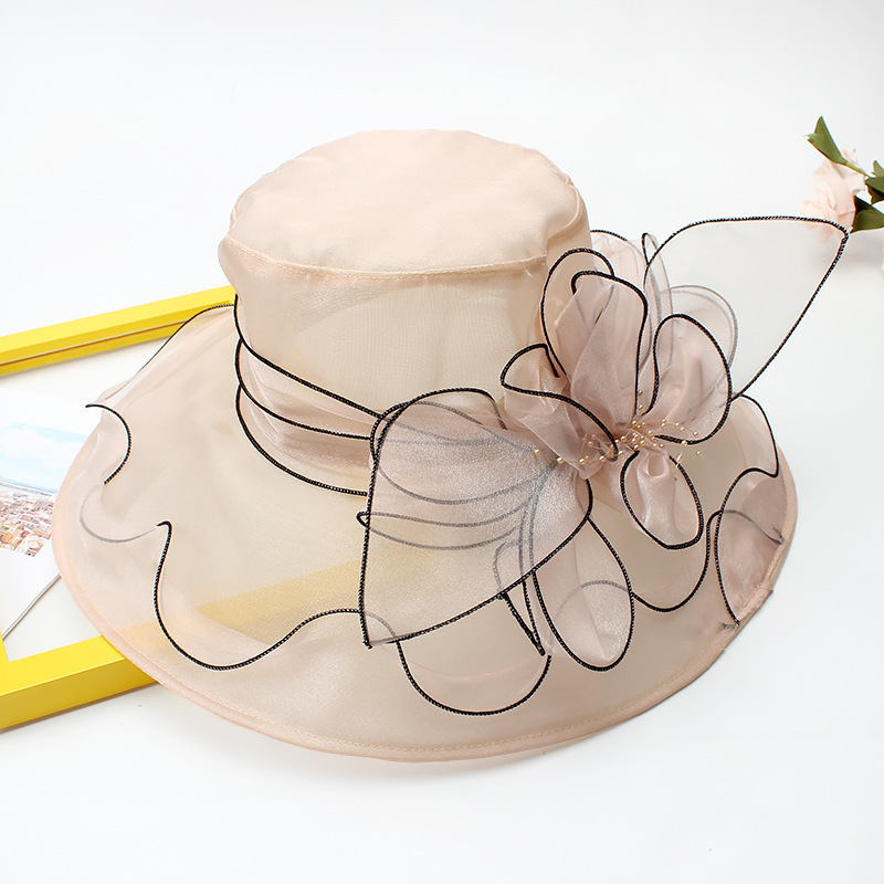 Lady summer Organza Church Fascinator Derby Hats Wide Brim Sun Hat for Women Flower Wedding Tea Party  Beach Eco-friendly Summer