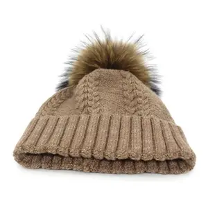 2023 natural   knitted fur ball pom pom hat  for woman fox hair ball in fashion winter warm hat woman