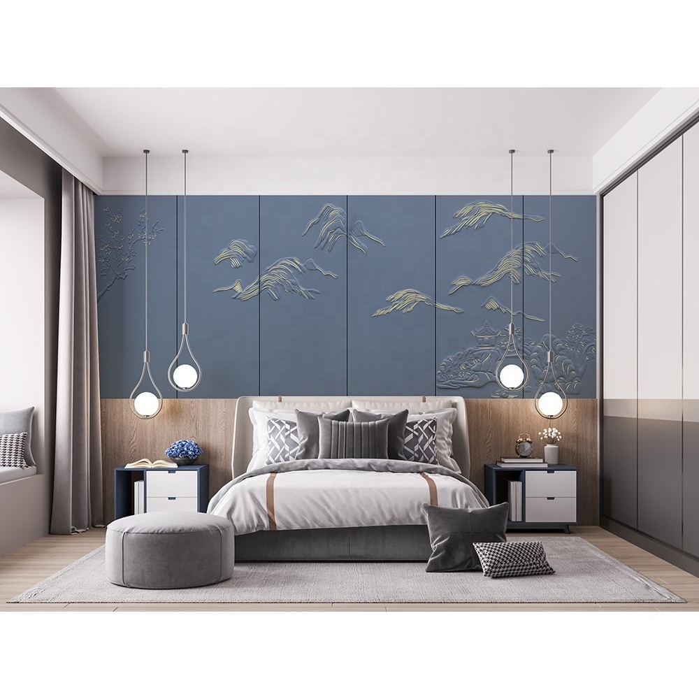 Led Wooden Cladding Headboard 3D Wall Panel Faux Leather Panels For bedroom JOB-033