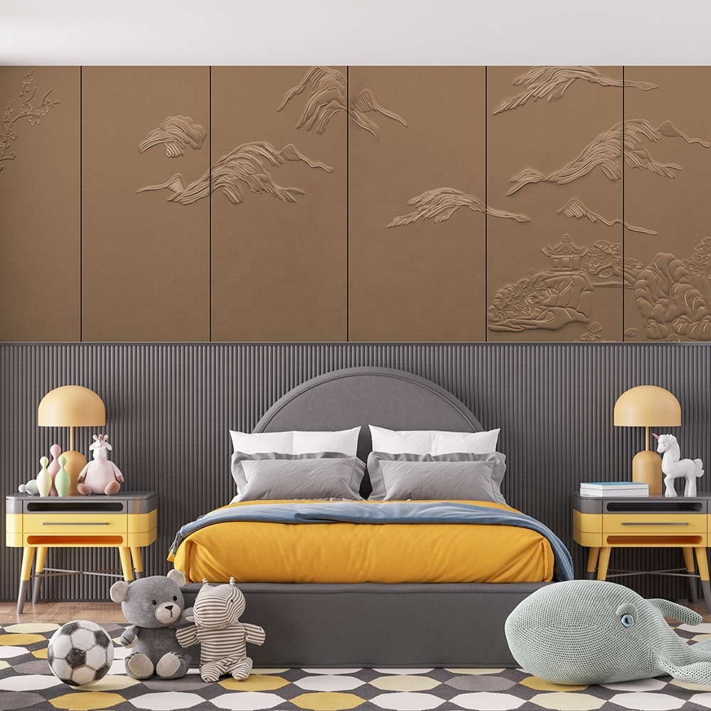 Led Wooden Cladding Headboard 3D Wall Panel Faux Leather Panels For bedroom JOB-033