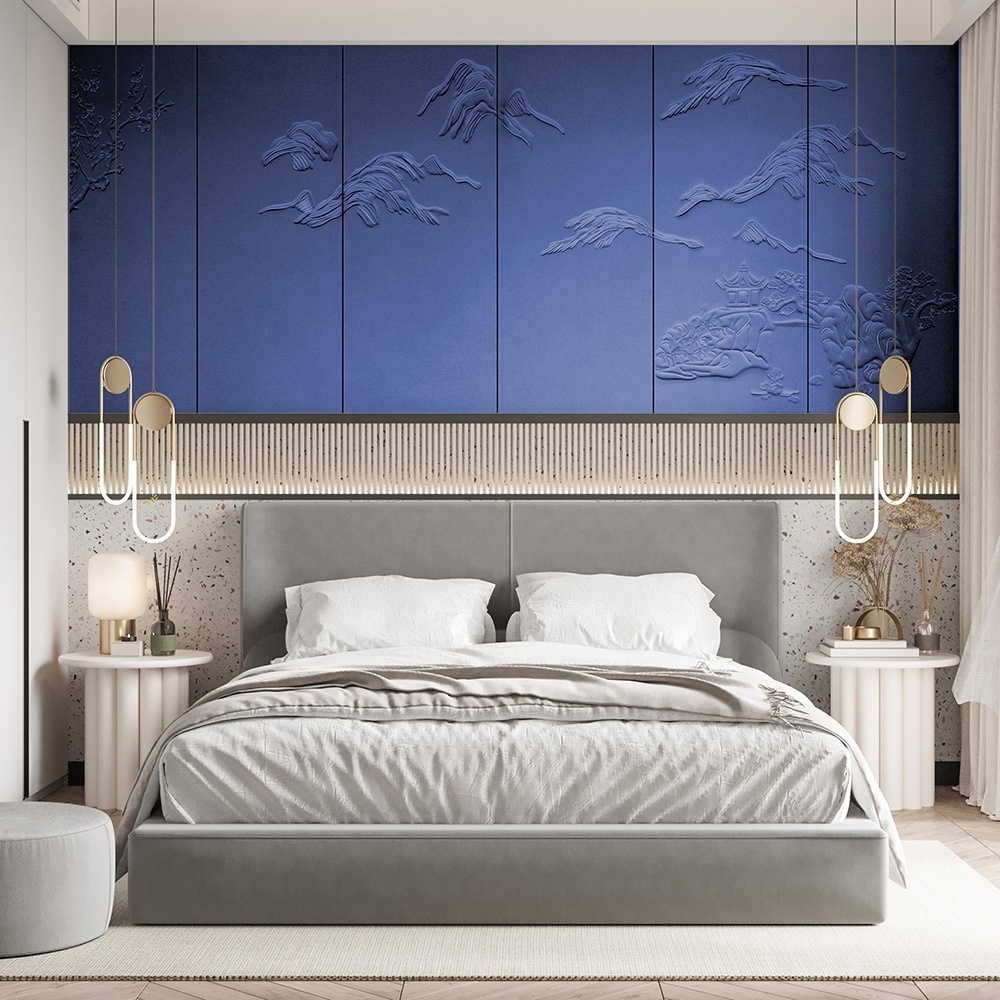 Led Wooden Cladding Headboard 3D Wall Panel Faux Leather Panels For bedroom JOB-033