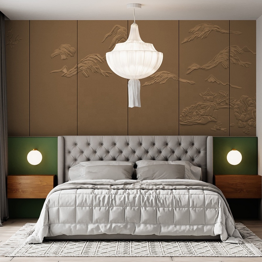 Led Wooden Cladding Headboard 3D Wall Panel Faux Leather Panels For bedroom JOB-033