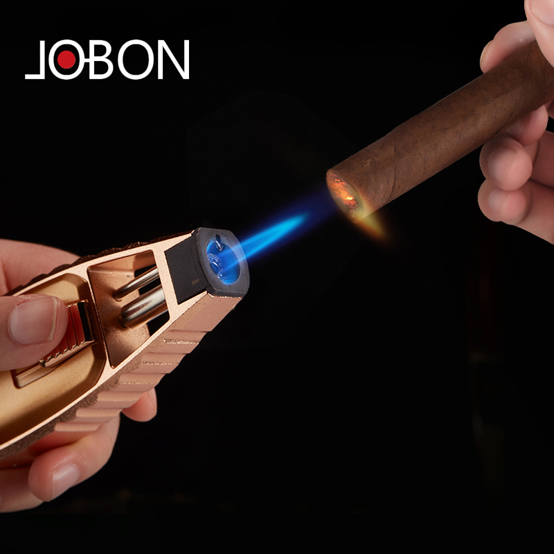 JOBON Custom logo customized metal smoke cigarette Wholesale Butane Gas Jet Flame Cigar Torch Lighter