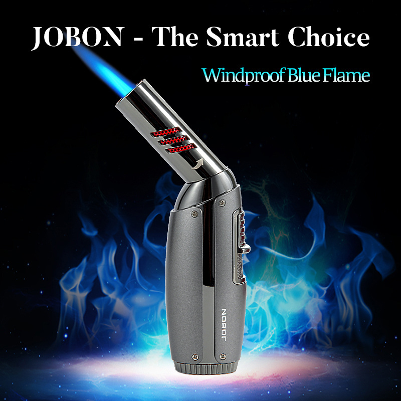 JOBON Cigarette Cigar Butane Gas Jet Blue Flame Adjustment Custom Wholesale Gun Torch Lighters Metal Material In Bulk