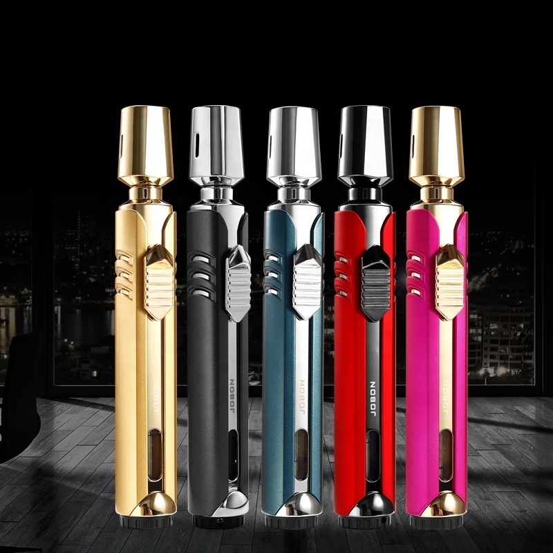 JOBON Wholesale Customized Cigarette Butane Triple Flame Jet Gas Inflatable Metal Custom Logo Flint Torch Lighter Cigar