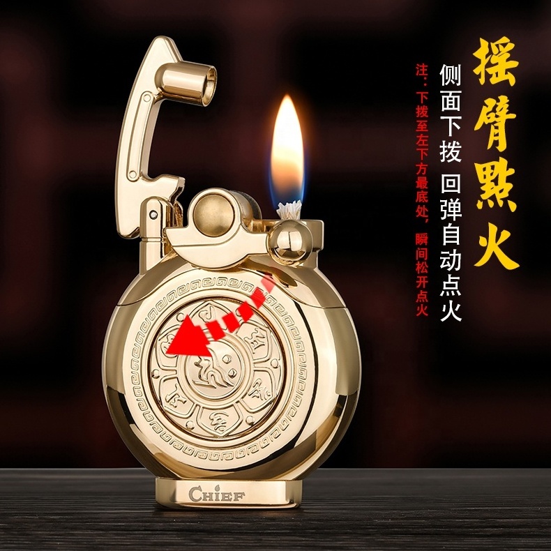 CHIEF Oil Kerosene Vintage Compact Mini Pure Copper Brass Custom Metal Refilling Special Flint Lighter