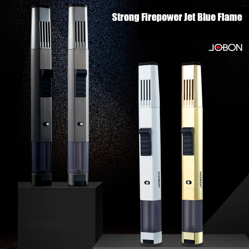 JOBON smoke metal customized cigarette Metal Butane Gas Jet Blue Flame Custom logo Wholesale Torch Candle Kitchen BBQ Lighters