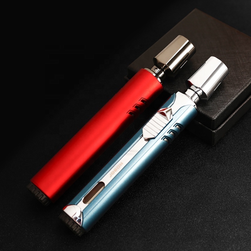 JOBON Wholesale Customized Cigarette Butane Triple Flame Jet Gas Inflatable Metal Custom Logo Flint Torch Lighter Cigar