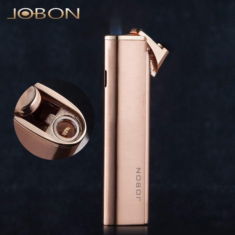 JOBON Custom Logo Metal Windproof Gas Butane Refillable Cigarette Lighter Jet Flame With Gift Box For Men Smoking Accessories