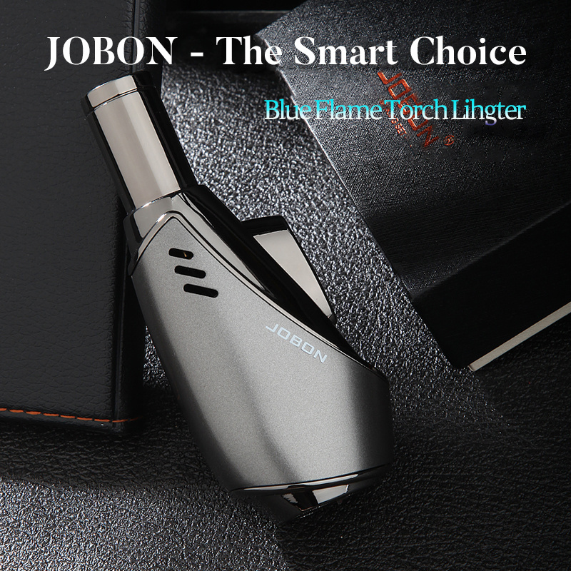 JOBON kitchen premium luxury smoke cigar refillable customized Custom Logo Metal Jet Flame Butane Gas Cigar Torch Lighter